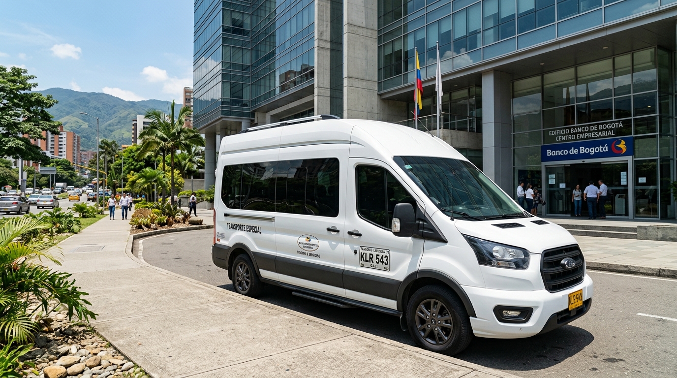 Vehículo de transporte especial empresarial en Colombia cumpliendo normatividad Decreto 1048